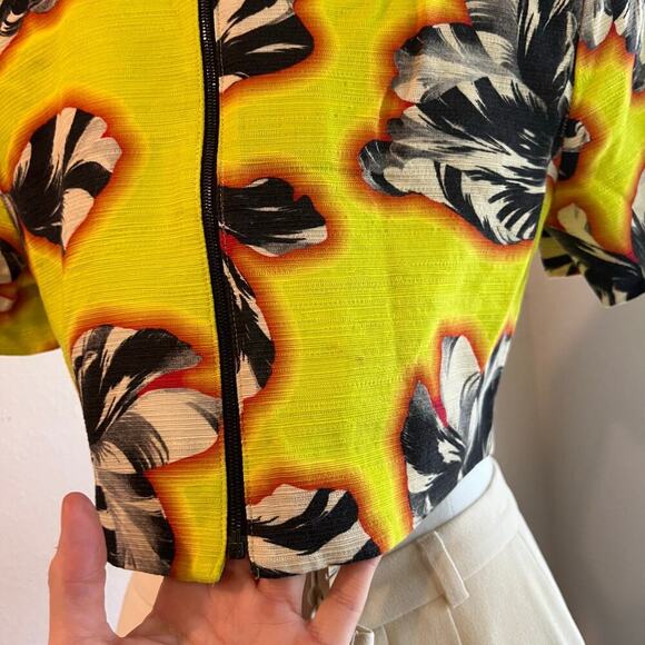 Jonathan Saunders 2014 Yellow Tulip Cropped Short Sleeve Zipper Back Top Size 6 - Picture 6 of 11